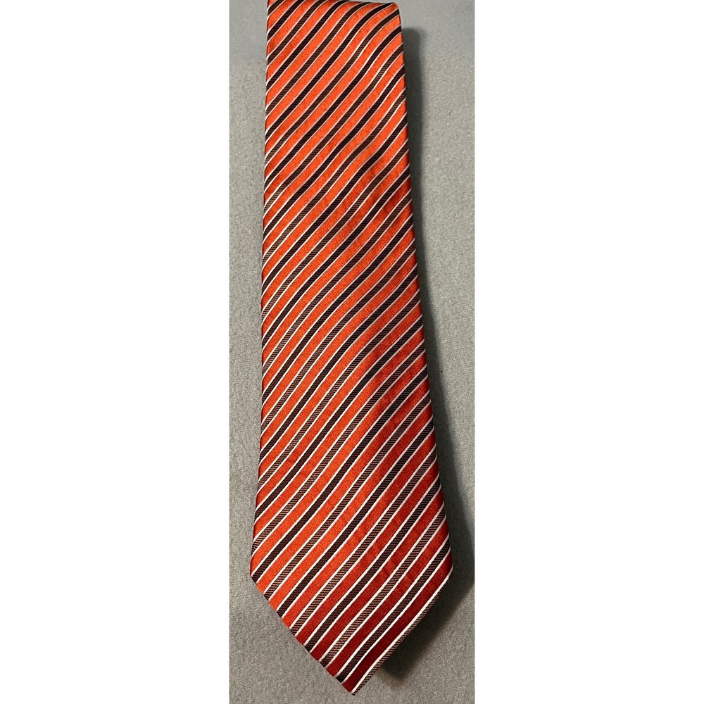 GUCCI Necktie Orange Brown Striped Silk Tie Mens Designer Formal Wedding Party